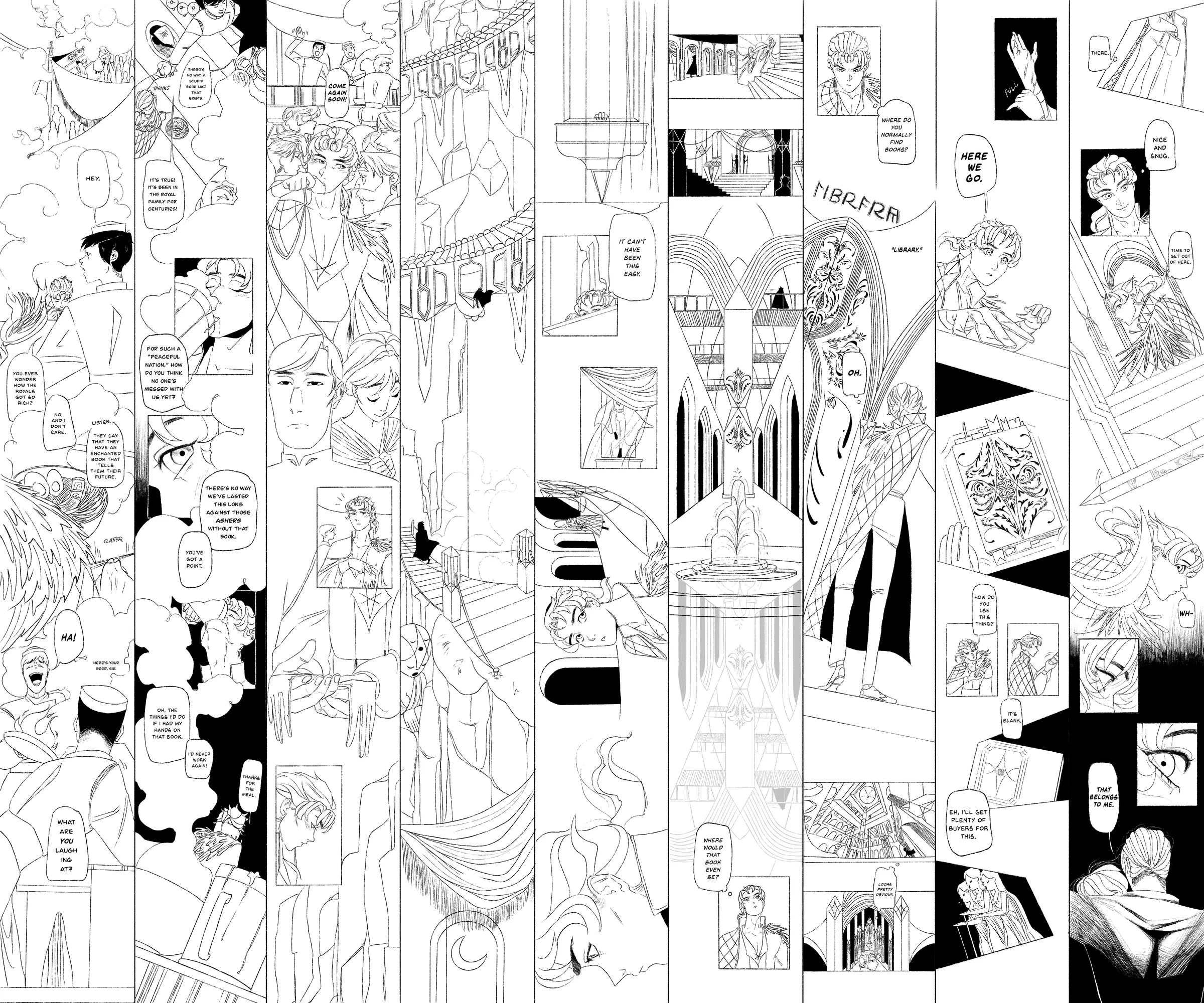 Ash and Sooth — the full Kingdom of Kram chapter laid out as ten vertical scroll strips side by side